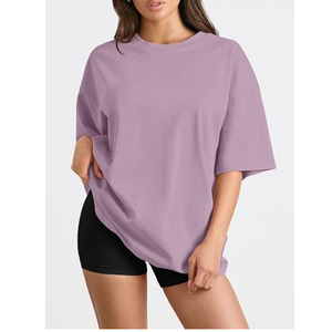 T-shirt décontracté oversize pour femme, style hip-hop, uni, manches courtes, col rond, épaules tombantes, léger, respirant, anti-boulochage, 100 % coton - Product Image 4