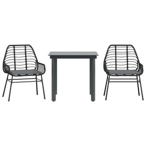 <b>Black</b> Poly Rattan Garden Dining Set 2 Seater Outdoor Furniture Contemporary Design Metal <b>Frame</b> - Product Image 2