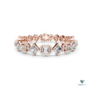 12.04 CT Rose <b>Gold</b> Emerald Cut Lab Grown Diamond Link Bracelet in 14K <b>Solid</b> <b>Gold</b>, Square Emerald Halo Statement Bracelet - Product Image 1