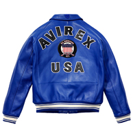 Blousons en cuir Avirex bleus pour hommes 2026 – 100 % cuir véritable – Collection Icône Avirex