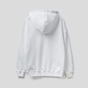 Wholesale Custom Solid <b>White</b> Hoodie Oversized Heavyweight Fleece Pullover <b>Sweatshirt</b> with Striped Drawstrings Casual Streetwear - Product Image 2
