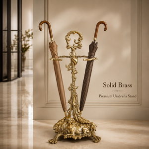 Porte-parapluie artisanal en laiton massif |   Porte-parapluie vintage sur pied avec base décorative ornée pour l'entrée de la maison - Product Image 4