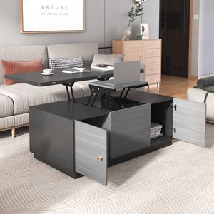 Tavolino da Caffè Moderno Grigio Rettangolare con Piano Sollevabile e Vano Contenitore Estensibile, Design Multifunzionale - Product Image 3