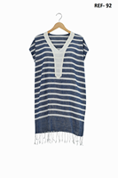 Robe mini kaftan en coton teint en fil, col en V, fabricant