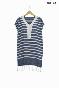 Fabricante de Vestidos Mini Kaftan de Algodón Teñido con Hilo y Cuello en V - Product Image 2