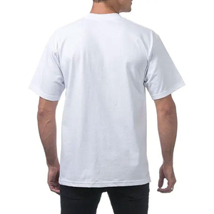 T-shirt en coton blanc pour homme, coupe classique, manches courtes, col rond, couleur unie, tricot jersey, teint uni, respirant, 180g, vierge - Product Image 4