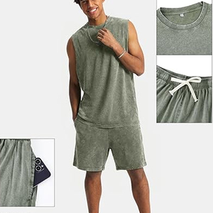 Nouveau débardeur vintage d'été 2026 pour homme, t-shirt sans manches uni délavé, débardeur homme teint à la cire et biaisé - Product Image 4