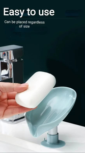 Jabonera con forma de hoja, bandeja para accesorios de baño, caja de almacenamiento creativa con ventosas, sin agua, último diseño, alta calidad - Product Image 6