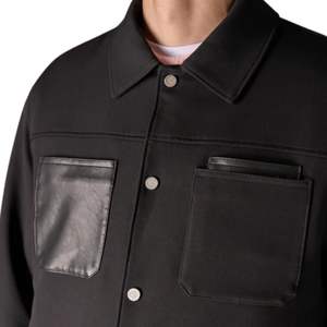 Veste noire en similicuir à poches pour homme, design élégant et tissu de haute qualité - Product Image 5