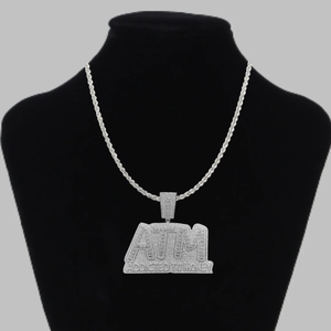 Collier Pendentif Lettre 'ATM Addicted to Money' Iced Out en Argent Plaqué Rhodium pour Homme, Style Hip Hop - Product Image 4