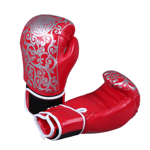Gants de boxe rouges en PU avec impression de dragon argenté, fermeture Velcro, doigts entièrement couverts, pour adultes, 12 oz - Product Image 2