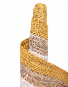 Alfombra Cuadrada de Yute Natural Hecha a Mano, con Borde Amarillo y Blanco, Ecológica, Tejida a Mano, para Sala de Estar, Dormitorio, Decoración del Hogar - Product Image 3