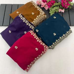 Magnifique sari indien en georgette étoilée avec broderies et travail manuel pour tenue de mariage et de soirée pour femmes, vêtements de cérémonie - Product Image 3