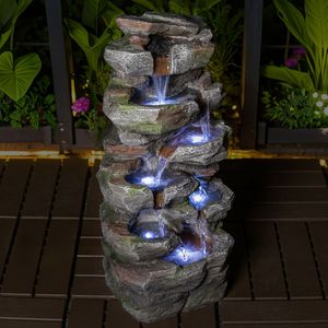 Fontana da Giardino a Cascata da 23 Pollici con Luci LED, Decorazione per Patio, Prato e Cortile, Fontana Esterna in Pietra - Product Image 1