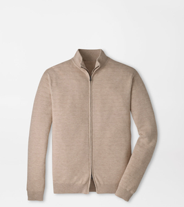 <b>Men's</b> Solid Beige 100% Cashmere Zip Up Cardigan Stand Collar Knitted <b>Sweater</b> Long Sleeve - Product Image 1