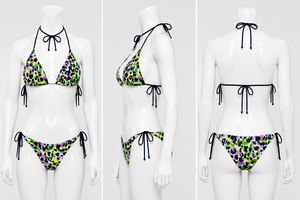 Ensemble de bikini à imprimé géométrique pour femmes, bretelles croisées, cordon de serrage sur les côtés, extensible, maillot de bain deux pièces, grande taille, 100% polyester - Product Image 2
