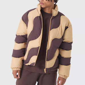 Chaqueta Acolchada para Hombre con Bloques de Color y Diseño de Parches, Cortavientos, Casual, de Invierno, con Cremallera, Cuello Alto, Ajuste Regular, Gruesa, con Relleno de Poliéster - Product Image 1