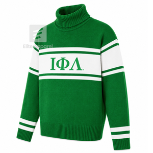 Logo brodé personnalisé de la sororité Iota Phi Lambda sur le devant, col roulé, rayures vertes et blanches, pour vêtements grecs féminins - Product Image 2