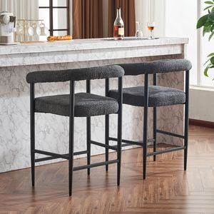 Set di 2 Sgabelli da Bar Moderni in Tessuto Bouclé con Struttura in Metallo e Braccioli per Isola Cucina o Bancone Bar - Product Image 2