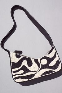 <b>Black</b> White Checkerboard Floral Glass Seed Bead Shoulder <b>Bag</b> Canvas Fabric Women Geometric Flap Crossbody <b>Satchel</b> Handbag - Product Image 3