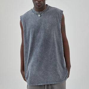 OEM 2026 Vintage Men's <b>Oversized</b> 100% Cotton Solid Heavyweight Tank <b>Top</b> <b>Vest</b> Regular Sleeve Breathable Blank Print Streetwear - Product Image 3