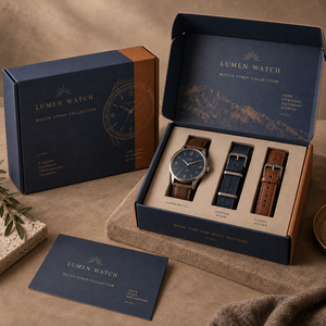 Caja de Embalaje de Cartón Corrugado Impresa Personalizada para Correa de Reloj LUMEN - Product Image 1