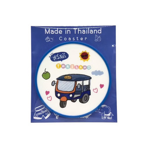 Posavasos de PVC Suave Hecho en Tailandia, 10x10 cm, Recuerdo Tailandés con Diseños de Elefantes, Tuk Tuk y Muay Thai - Product Image 3