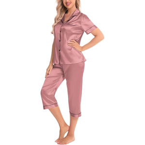 Shell Button Satin Pajama Set Full Sleeve Shawl Collar Wide Leg <b>Pants</b> Drawstring Waist Night Suit - Product Image 1