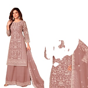 Good Quality Indian Pakistani Clothing Set Salwar Kameez Pant Dresses for Weddings Gharara Wear <b>Net</b> Embroidery Sequence Work - Product Image 1
