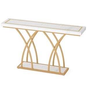 LINEA Metal <b>Console</b> <b>table</b> with white marble Top luxury Golden metal Double X shape frame <b>console</b> <b>table</b> for living room - Product Image 1
