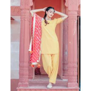 ชุดสูทปาเตียลาผ้าซาตินสีเหลืองมัสตาร์ดสำหรับผู้หญิง - Product Image 6