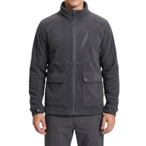 Color Blocked Full Zip Winter Polar Fleece <b>Jacket</b> For <b>Mens</b> Dark Olive Stand Collar Heavyweight Breathable Fleece <b>Jackets</b> - Product Image 3