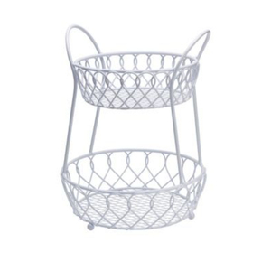 Cesta de Almacenamiento Redonda de 2 Niveles Hecha a Mano, Cesta de Almacenamiento de Metal con Acabado Negro para Artículos de Cocina, Estilo Industrial - Product Image 6