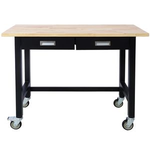 48in Heavy Duty Bamboo Wood Workbench with Drawer Storage Portable Work Table with Wheels for Garage Home Office Computer <b>Desks</b> - Product Image 3