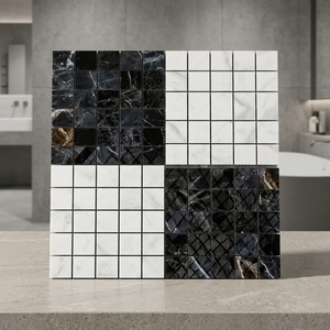 Qualité d'exportation Prix bon marché Noir Blanc Dosseret Porcelaine Irrégulière Haute brillance Mosaïque Carreaux de sol 15x15 10x10 - Product Image 6