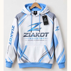 Sweat-shirt à capuche sportif tendance, blanc et bleu roi, personnalisé, cousu sur mesure, vente en gros directe de l'industrie Ziakot - Product Image 4