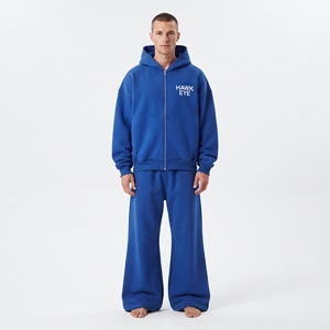 Latest Design <b>Men</b> 100% Cotton Fleece Tracksuit Oversized Drop Shoulder Full Zip Hoodie And Wide Leg Jogger Set Custom Logo - Product Image 1