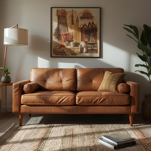 Elegante Sofá de Cuero Vacuno Genuino con Cojines Cilíndricos y Diseño Moderno Sólido para Muebles de Sala de Estar - Product Image 2