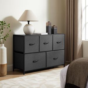 Commode de rangement en tissu à 5 tiroirs de 40 po de large pour chambre à coucher, cadre en métal gris - Product Image 2