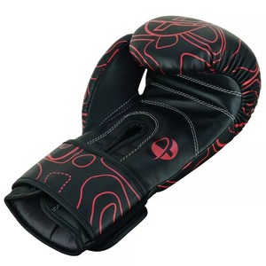 <b>Black</b> Red Pattern Faux Leather Boxing Gloves <b>Velcro</b> Closure Breathable Adult Training Gear - Product Image 2