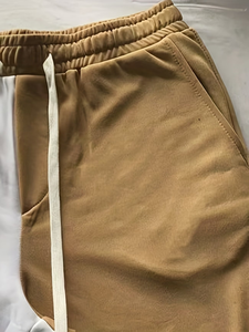 Men's Solid Color Blocked Panelled High Waist Drawstring Casual Breathable Windproof France Terry 100% Cotton Knitted Shorts - Product Image 6
