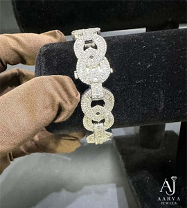 925 Sterling <b>Silver</b> Moissanite Cuban Link <b>Bracelet</b> Iced Out Chain <b>Bangle</b> Round Brilliant Cut Unisex Party Jewelry - Product Image 1
