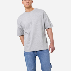Camiseta de Algodón Lisa Oversize para Hombre, Manga Corta, Cuello Redondo, Color Sólido, Estilo Casual, Tejido Jersey Azul, Hombros Caídos - Product Image 3