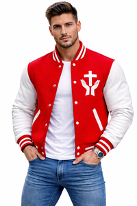 Chaqueta Universitaria Unisex con Cruz y Manos en Oración, Estilo Letterman, Personalizable, Impermeable y Ecológica - Product Image 2