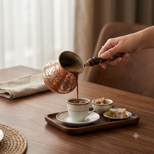 Cafetera Turca Cezve de Cobre Martillado Hecha a Mano con Mango Ergonómico de Madera y Revestimiento de Estaño, Cafetera Griega Briki para Estufa - Product Image 4