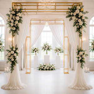 Luxury Gold Wedding Canopy <b>Frame</b> with White Drapes Floral Mandap <b>Arch</b> for Event Stage Decoration Ceremony Backdrop - Product Image 1