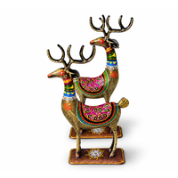 Ensemble de 2 figurines de cerfs en fer peintes à la main, design bohème, décoration écologique pour la maison et le bureau, ornement de table
