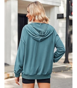 Sudadera con Capucha para Mujer, 100% Algodón, Manga Larga, Cuello Redondo, Hombros Caídos, Color Sólido, Cómoda, Casual, con Cierre, al Mejor Precio - Product Image 6