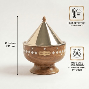 Plat à gratin en bois avec couvercle en laiton, revêtement émaillé, durable, maintien de la chaleur, chauffe-plat, design moderne et luxueux - Product Image 4