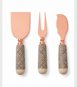 Ensemble de couteaux à fromage et à beurre, qualité exclusive, acier inoxydable avec tête en cuivre, manches en résine, couverts pour la cuisine et les événements - Product Image 1